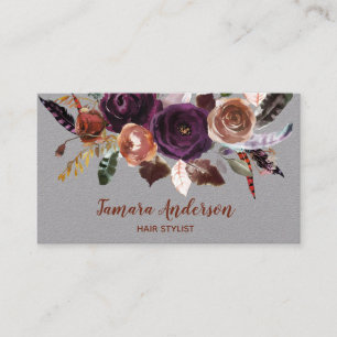 Professional Purple Copper Grey Floral Hairstylist Business Card