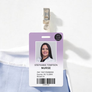Professional purple ombre nurse photo logo code ID badge
