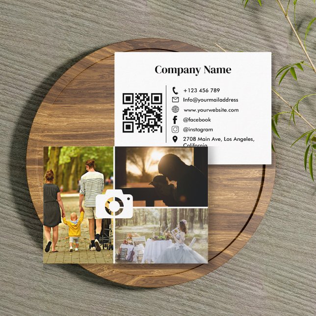 Professional QR Code 3 Photo Layout Photography Business Card (Creator Uploaded)