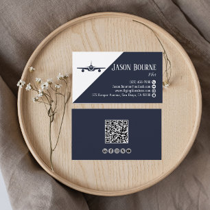 Professional QR Code, Aviation,Blue,minimalist  Business Card