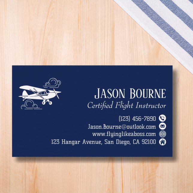 Professional QR Code Aviation Flight Instructor Business Card (Creator Uploaded)