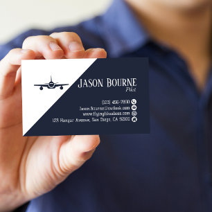 Professional QR Code Aviation Navy Blue Minimalist Business Card