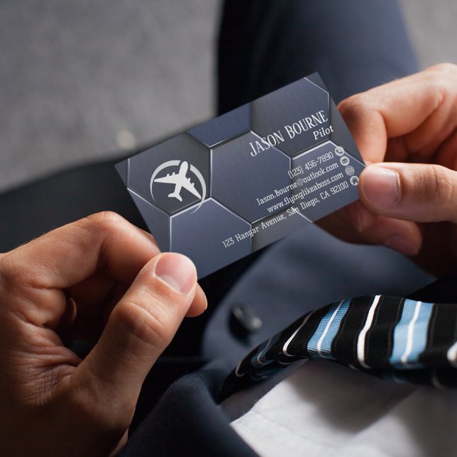 Professional QR Code Aviation Navy Blue Modern  Business Card (Creator Uploaded)