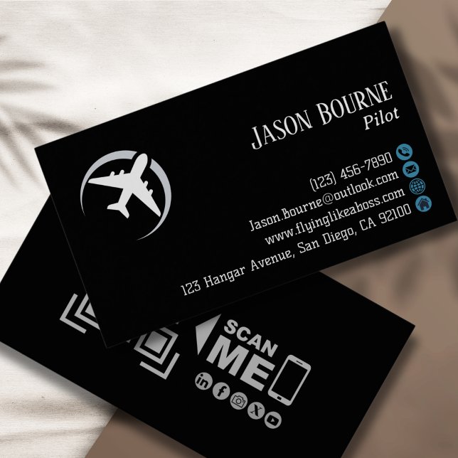 Professional QR Code Aviation Navy Blue Modern  Business Card (Creator Uploaded)