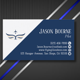 Professional QR Code Aviation Navy Blue White Business Card