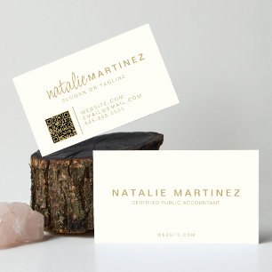 Professional QR Code Elegant Cream And Gold Script Business Card
