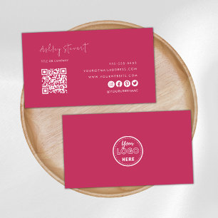 Professional Qr Code Logo Modern Hot Pink Business Card