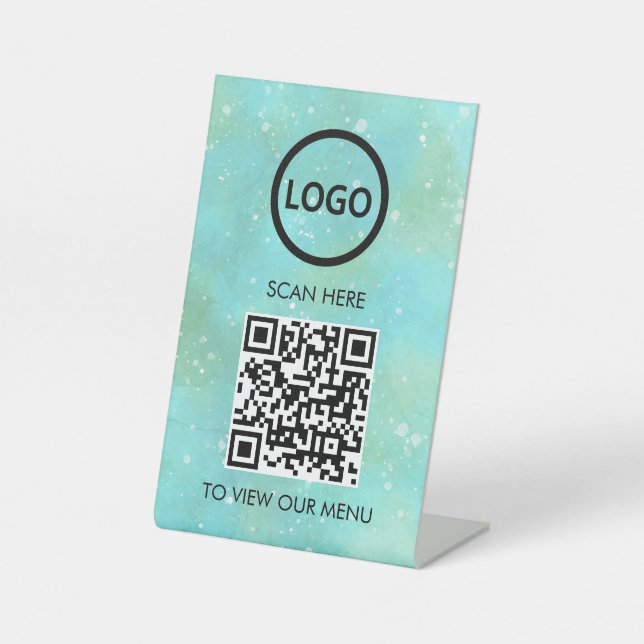 Professional QR Code Menu, Logo Contactless Modern Pedestal Sign (Front)