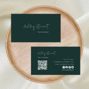 Professional Qr Code Modern Minimalist Dark Green Business Card