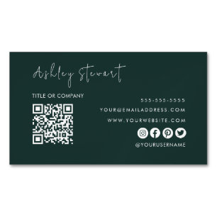 Professional Qr Code Modern Minimalist Dark Green Magnetic Business Card