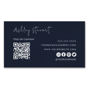 Professional Qr Code Modern Minimalist Navy Blue Magnetic Business Card