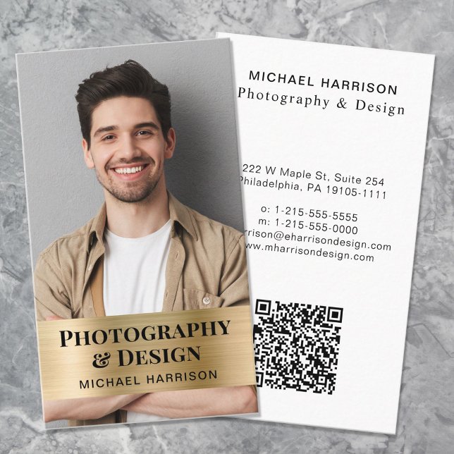 Professional QR Code Photo Gold Business Card (Input your website address to create a scannable QR code)