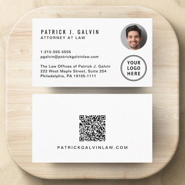 Professional QR Code Photo Logo Business Card (Make a lasting impression with this modern business card featuring your photo, logo and QR code)