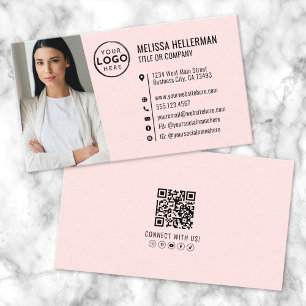 Professional QR Code Photo Your Logo Pink Business Card