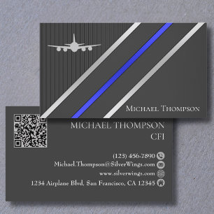 Professional QR Code Pilot Stylish Aviation Business Card