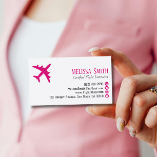 Professional QR Code Pink Plane Flight Instructor Business Card