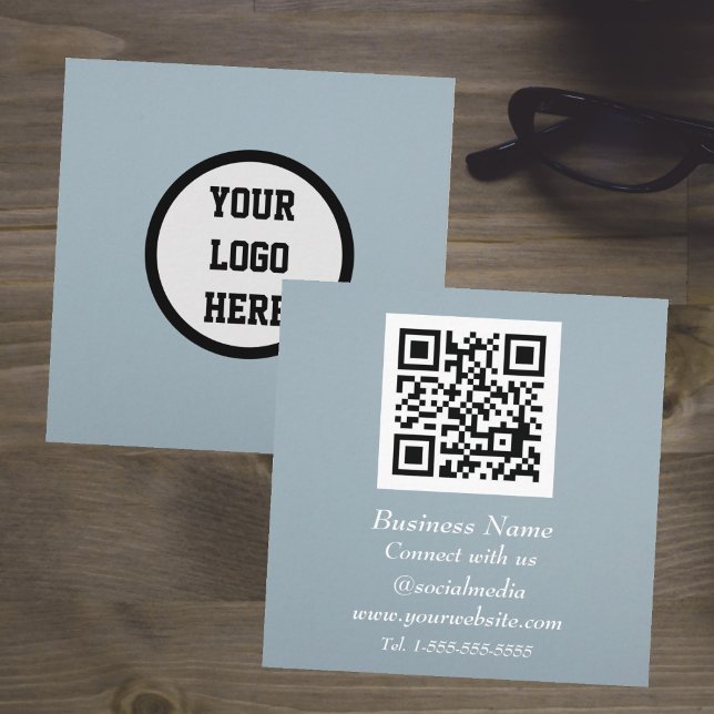 Professional QR Code Scannable Dusty Blue Modern Square Business Card (Creator Uploaded)