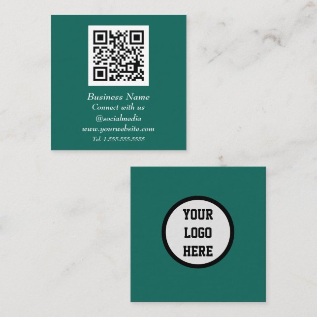 Professional QR Code Scannable Emerald Green  Square Business Card (Front/Back)