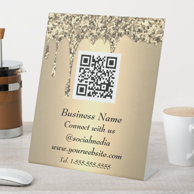 Professional QR Code Scannable Gold Glitter  Pedestal Sign (In SItu)