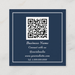 Professional QR Code Scannable Navy Blue  Square Business Card