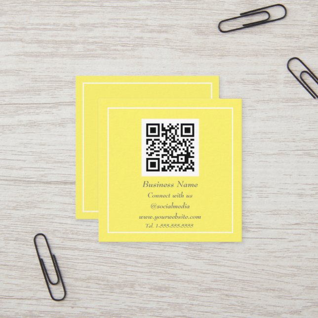Professional QR Code Scannable Yellow Modern Square Business Card (Front/Back In Situ)