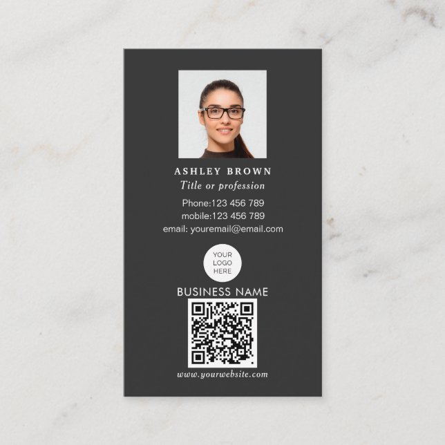 Professional QR code Simple Modern logo photo Busi Business Card (Front)