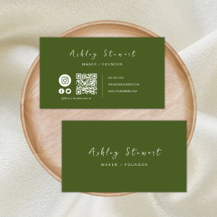 Professional Qr Code Social Media Moss Green Business Card