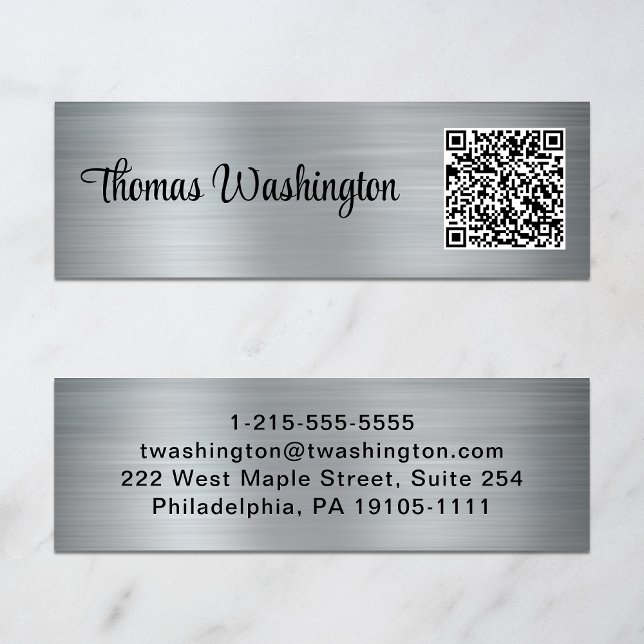 Professional QR Code Stylish Script Silver Mini Business Card (Creator Uploaded)