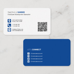Professional QR code with social media icon blue B Business Card