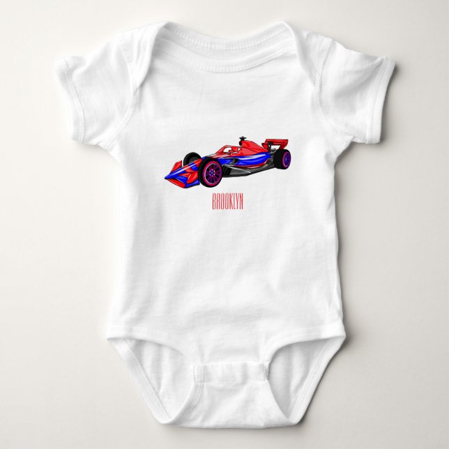 Professional racing car cartoon illustration baby bodysuit (Front)
