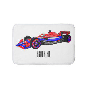 Professional racing car cartoon illustration bath mat