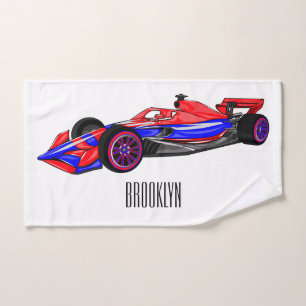 Professional racing car cartoon illustration bath towel set