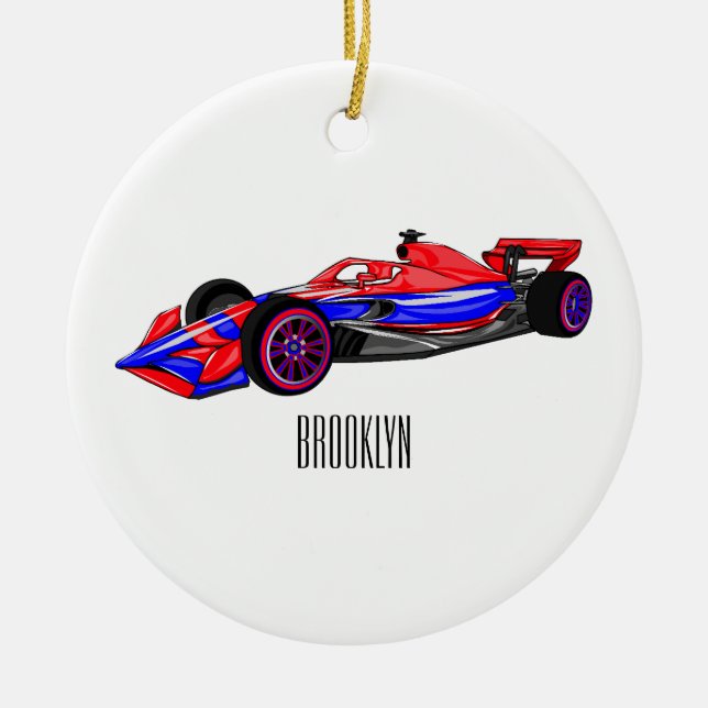 Professional racing car cartoon illustration ceramic ornament (Front)