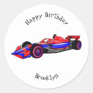 Professional racing car cartoon illustration classic round sticker