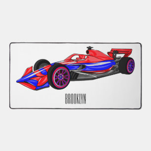 Professional racing car cartoon illustration desk mat