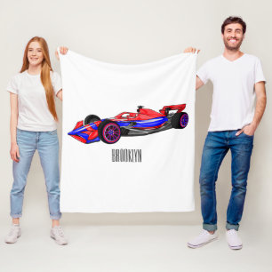 Professional racing car cartoon illustration fleece blanket