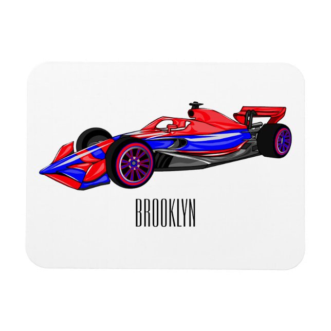 Professional racing car cartoon illustration magnet (Horizontal)