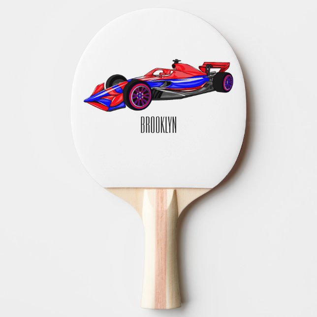 Professional racing car cartoon illustration ping pong paddle (Front)