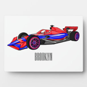 Professional racing car cartoon illustration plaque