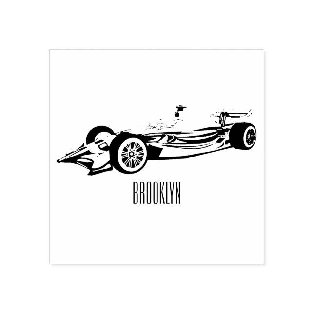 Professional racing car cartoon illustration rubber stamp (Imprint)