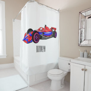 Professional racing car cartoon illustration shower curtain