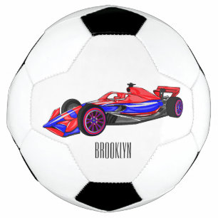 Professional racing car cartoon illustration soccer ball