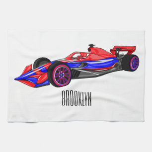 Professional racing car cartoon illustration tea towel