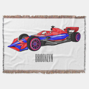 Professional racing car cartoon illustration throw blanket