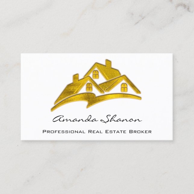 Professional Real Estate Agent Broker Golden House Business Card (Front)