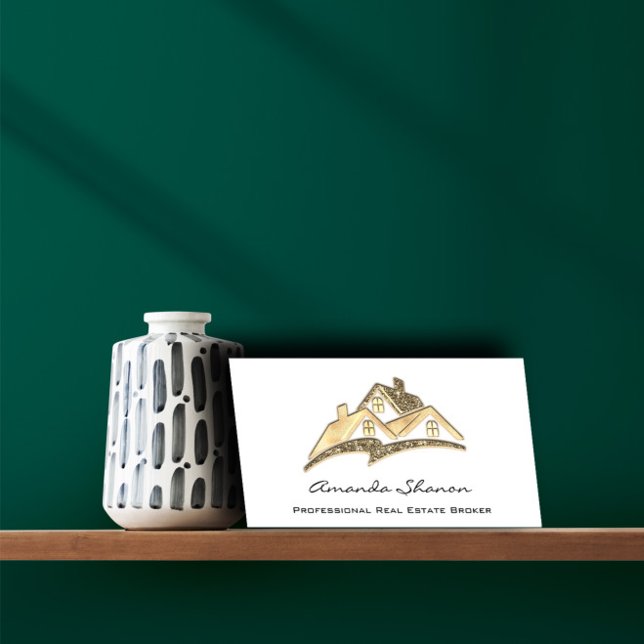 Professional Real Estate Agent Broker Home Glitter Business Card (Creator Uploaded)