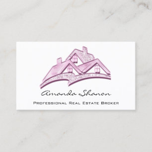 Professional Real Estate Agent Broker House Pink Business Card