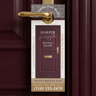 Professional Real Estate Agent Marketing Burgundy Door Hanger