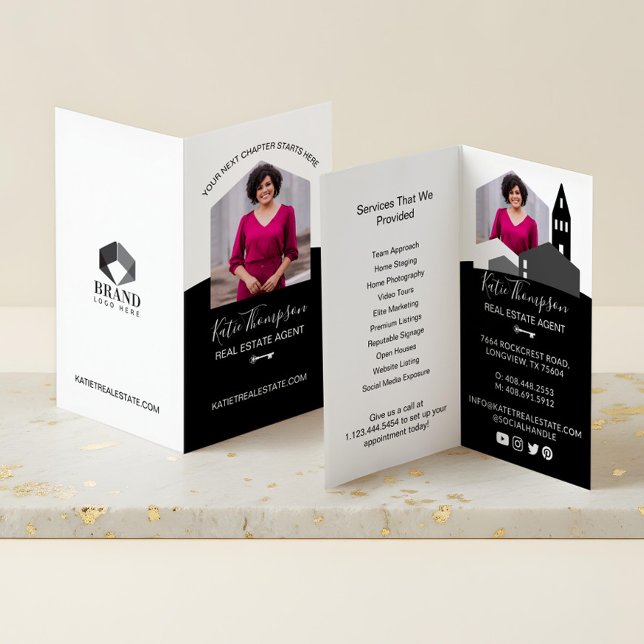 Professional Real Estate Agent Photo & Services Business Card (Minimal Professional Real Estate Agent Photo Logo Business Card)