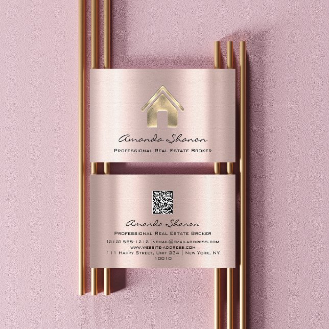 Professional Real Estate Broker Agent Rose Gold QR Business Card (Professional Real Estate Broker Agent Rose Gold QR Business Card)
